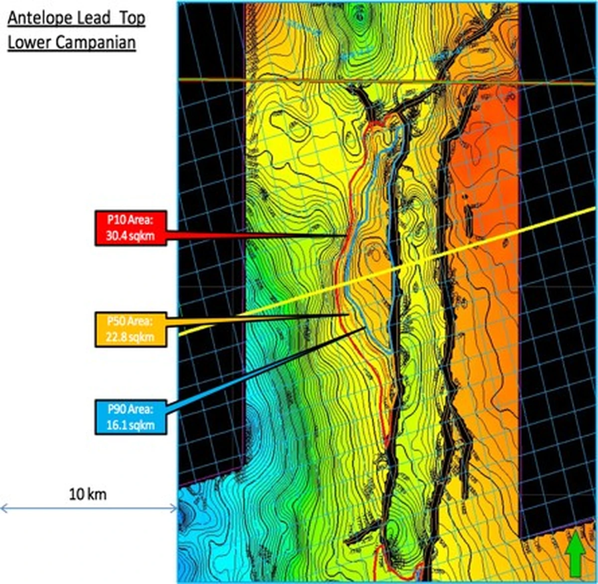 Antelope prospect depth structure map from CAP Energy technical material