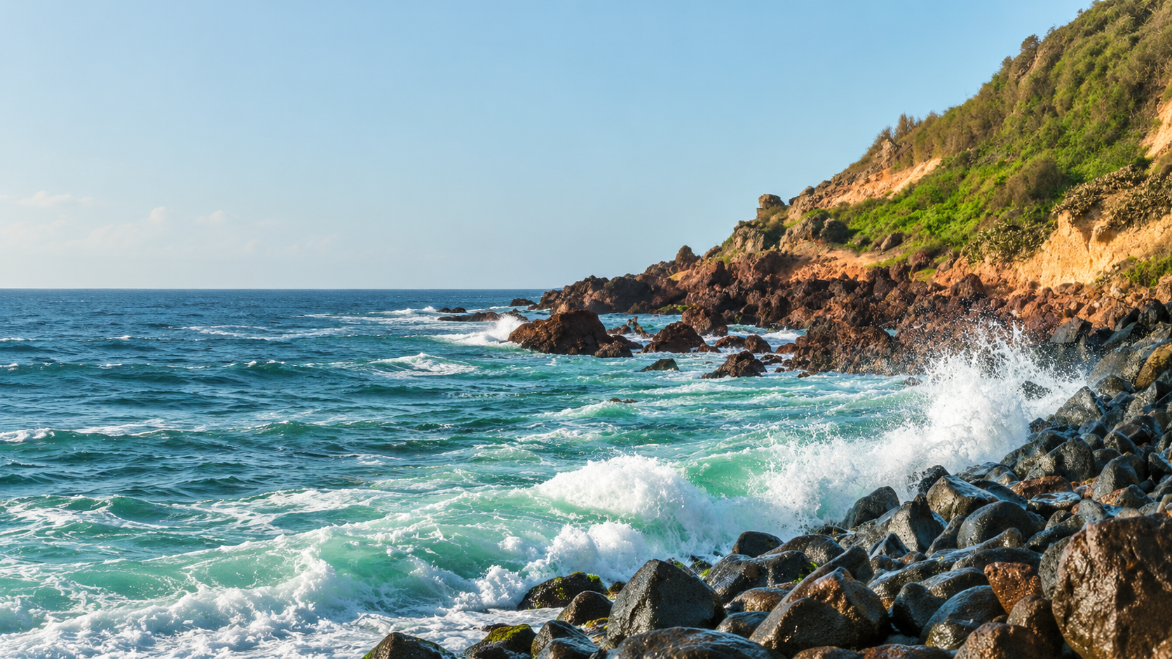 Atlantic coastline with rocky shore and breaking waves